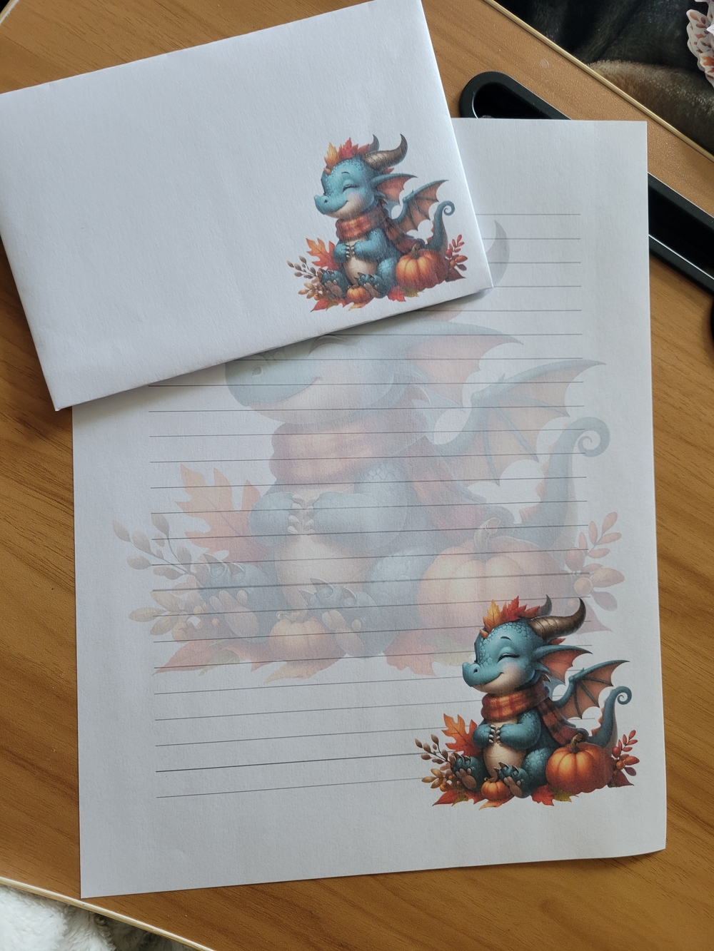🖤NEW🖤 24PC Hand Crafted Teal Dragon Autumn Stationery Set
